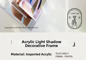 Detail of colorful geometric acrylic frame with natural light refraction effects