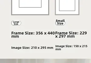 Size chart showing large 356x440mm and small 229x297mm acrylic frame dimensions