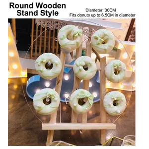 30cm round acrylic doughnut display stand with wooden base for 9 pieces of dessert