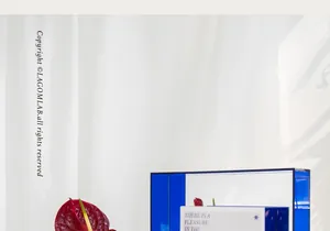 Close-up of deep blue transparent acrylic decorative frame with modern geometric design