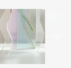 Macro detail of acrylic wavy vase with iridescent refraction and modern rippled edge