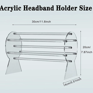 Acrylic headband holder stand dimensions shown in transparent multi-tier organizer rack