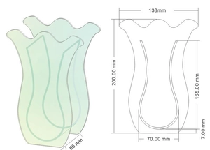 Schema dimensionale dettagliato per vaso a tulipano in acrilico verde sfumato