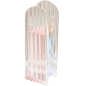 Iridescent acrylic arched vase with vertical ribbed texture for modern home decor