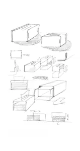 Structural design sketch of an acrylic tissue box showing lock detail and drawer mechanism