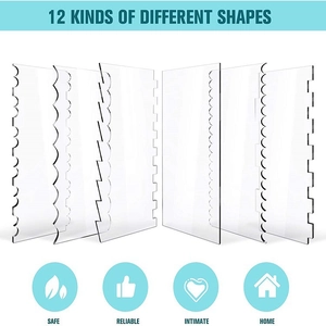 6-piece clear acrylic cake scraper set with 12 edge patterns for cream decoration