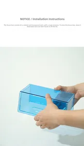 Detail view of the snap-lock closure on a blue transparent acrylic tissue box