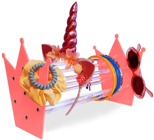 Rosa Acryl-Organizer in Kronenform für Haarbänder, Scrunchies und Brillenständer