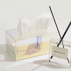 Iridescent Acrylic Tissue Box Holder Transparent Colorful Rainbow Napkin Dispenser For Living Room Bathroom Office Desktop Decor