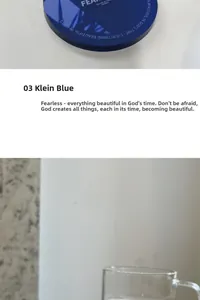 Detail of Klein Blue acrylic coaster featuring white Fearless inspirational lettering
