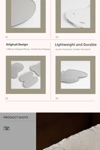 Detailed view of three irregular acrylic mirror coasters with smooth edges for home decor