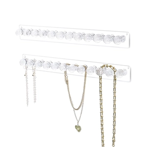 Wandmontierter Acryl Schmuck Organizer Mit Kristallähnlichen Knöpfen Eleganter Transparenter Halsketten Armband Display Ständer