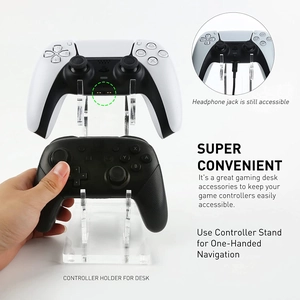 Dual-tier transparent acrylic game controller stand with convenient charging port access