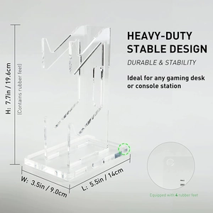 Heavy duty clear acrylic controller stand with dimensions 19.6cm height and non-slip pads