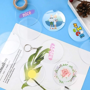 Clear acrylic round discs for DIY crafts with art prints and keychain accessories