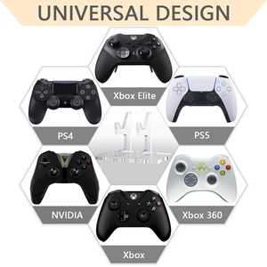 Macro detail of universal acrylic wall mount stand for PS5 and Xbox controllers