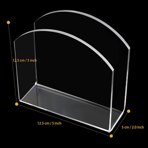 Detailed size chart for clear acrylic napkin holder showing 12.5cm height and width