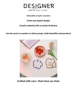 Top view of creative acrylic cartoon bear coaster on a decorated aesthetic tabletop