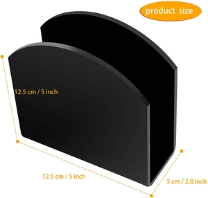 Detailed dimensions of the black U-shaped acrylic cocktail napkin holder for home storage