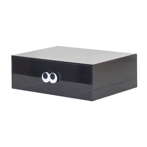 Organisateur de bureau moderne en acrylique noir avec motif yeux et tiroir de rangement