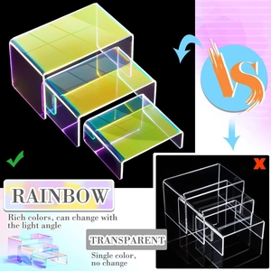 Set di 3 espositori in acrilico iridescente con effetto cangiante per gioielli e scarpe