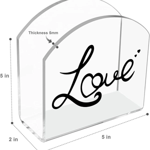 U-shaped clear acrylic cocktail napkin holder with Love design for organized home storage