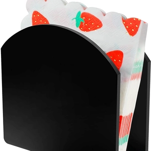 Modern black acrylic cocktail napkin holder with elegant U-shape arc design on white base