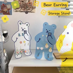 Cute bear-shaped acrylic jewelry organizer for earrings and necklaces in blue and white