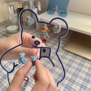 Cute bear acrylic earring storage rack with blue teddy and tulip stud earrings
