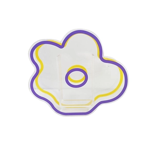 Colorful floral-shaped acrylic vase with purple and yellow outlines on white background
