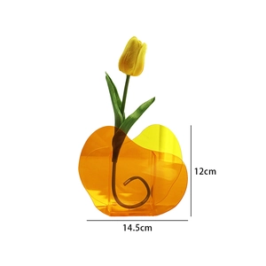 Detail of wavy orange gradient acrylic vase with dimensions 14.5cm width and 12cm height