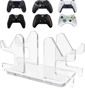 Three-tier clear acrylic controller stand showing multi-device compatibility on white background