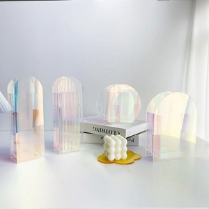 Modern Nordic Acrylic Iridescent Flower Vase Geometric Transparent Colorful Decorative Home Office Desktop Art Vase Ornament Gift