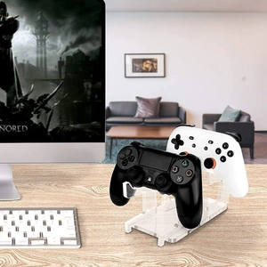 Clear acrylic dual game controller stand for desk storage and console accessory display