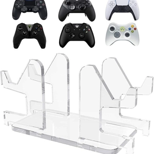Clear acrylic dual-tier controller stand for organizing four gaming controllers