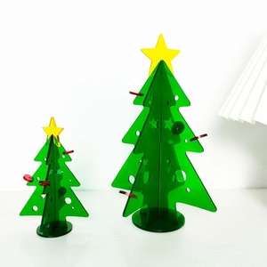 Modern green acrylic Christmas tree desktop decoration set with yellow star top