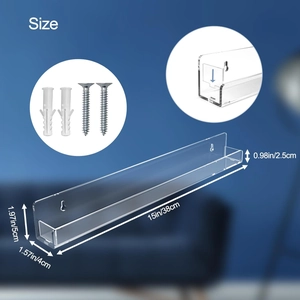 Clear acrylic 15-inch wall mounted storage shelf for nail polish and records with hardware