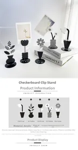 Acrylic flower note holder set with checkerboard pattern for desk organization