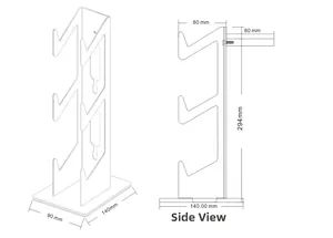 Three-tier acrylic display stand for game controllers with detailed size measurements