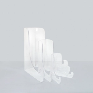 Set of 3 clear acrylic display stands in various sizes for plates and books