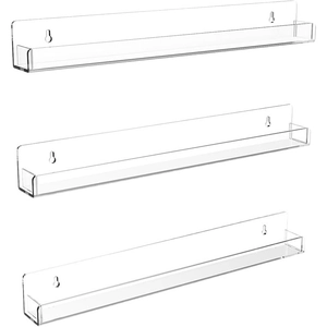 Set of 3 clear acrylic floating shelves for wall display of nail polish and cosmetics