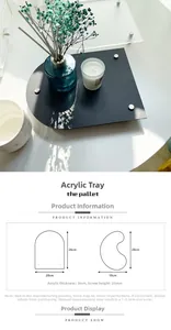 Size specifications for wave and arch shaped black acrylic trays with 3mm thickness