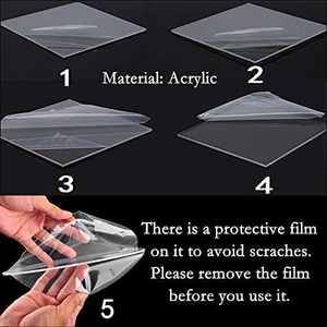 Clear acrylic lightsaber display stand showing protective film removal process steps