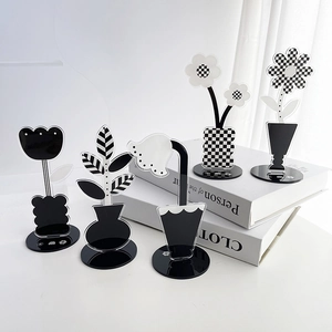 Minimalist black and white acrylic flower desktop ornaments with checkerboard pattern