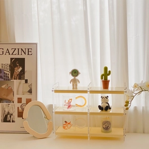 Three-tier acrylic desktop organizer shelf for cosmetics and perfume storage in cream finish
