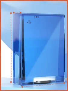 Detailed view showing dimensions 27.3x41x11.8cm of the translucent PS5 console dust cover