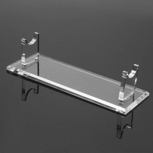 Clear acrylic display stand for lightsabers with transparent base and dual support brackets