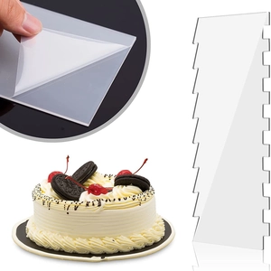 4-piece clear acrylic cake scraper set with serrated edges for cream smoothing and texture