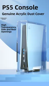 Macro view of transparent acrylic PS5 dust cover with precision side ports and cable openings