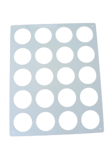 Detailed view of the 20-hole acrylic vinyl roll holder with precise circular cutouts
